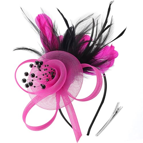 Image of DRESHOW Fascinators Hats for Women Tea Party Fascinator Hats Vintage 50s Headwear Cocktail Wedding Church Derby Hat