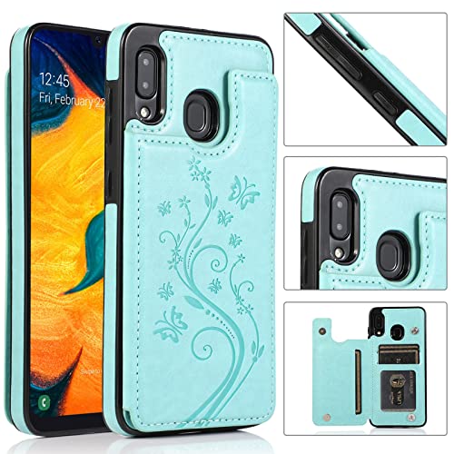 Phone Case for Samsung Galaxy A20 A30 with Tempered Glass Screen Protector Card Holder Wallet Cover Stand Flip Leather Cell Accessories Glaxay M10s A 20 30 Gaxaly 20A SM A205G Cases Women Girls Green