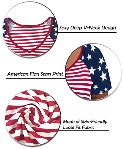 Tiyomi Plus Size Tunic Tops Short Sleeves V-Neck Raglan American Flag Usa Stars Striped Print Casual Distressed Tee Shirt Blue Red White 5Xl 26 28 Us #TOP2