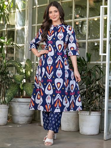 Image of rytras Women's Cotton A-Line Kurta Set with Palazzo Pants