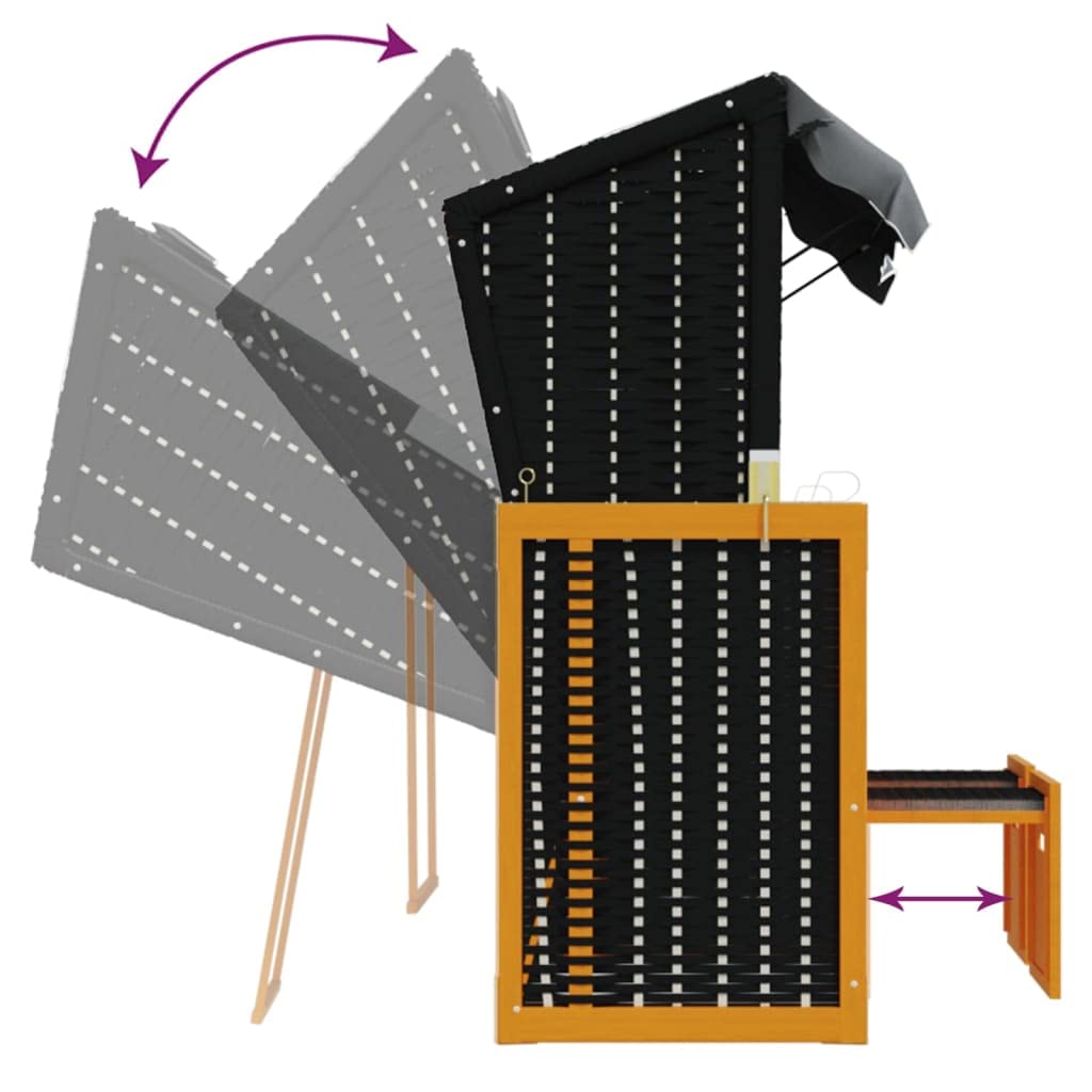 Willood Strandkorb mit Dach Poly Rattan & Massivholz Schwarz Anthrazit