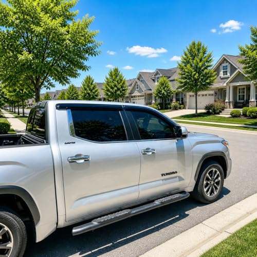 Image of 2022-2026 Tape-On Rain Guards for Toyota Tundra CrewMax Side Window Visor Deflectors SR SR5 Limited Platinum TRD Pro Capstone i-Force MAX Tinted Protectors 2023 2024 2025