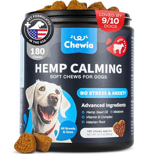 Hemp Calming Chews for Dogs - Dog Calming Treats - Anxiety Relief for Dogs with L-Theanine, Chamomile Extract, Valerian Root - Dog Anxiety Relief for Travel, Vet Visits, Thunderstorms, Nail Trimming