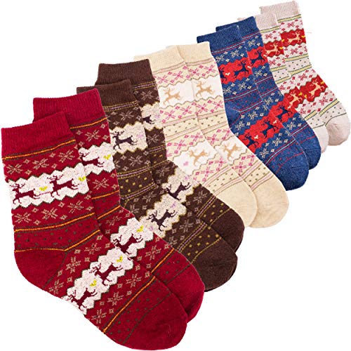 Netrox® 5 Paar Wintersocken | warme und weiche Weihnachtsocken | 35-42 | kuschelige flauschige Kuschelsocken Winter Weihnachten Socken für Damen Kinder (Rot Braun Weiss Blau Rot-Weiss) Cover