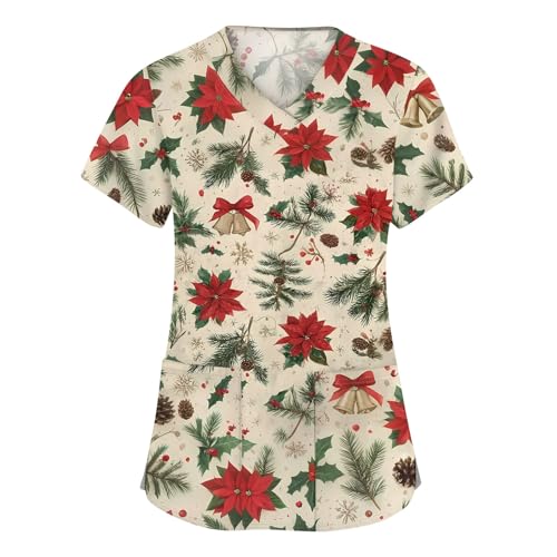 Christmas Scrub Tops Women Plus Size Stretchy...