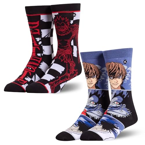 Odd Sox Death Note 2-Pack Novelty Crew Sock Bundle Size Large Mens 812 / Womens 9.513.5 Anime Fan Gift Durable Knit Comfort Comfortable Everyday Graphic Design
