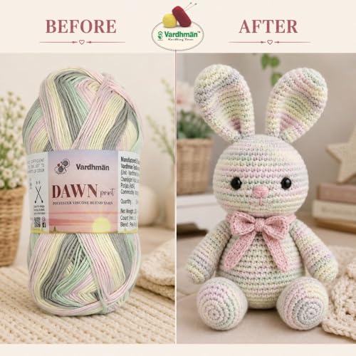 Image of Vardhman Dawn Print Polyester Viscose Soft Yarn for Knitting, Crochet & DIY Craft Projects | Ideal for Garments, Toys, Accessories & Home Decor | Pack-1 Ball, 100g Each DCD003