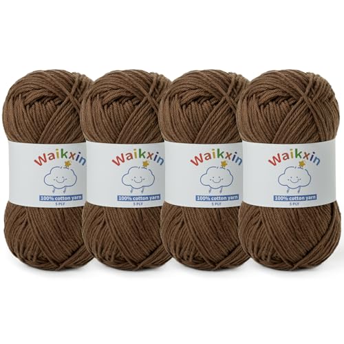 Image of Cotton Yarn for Crocheting - 524.9yds / 7.05oz Baby Yarn for Crocheting Soft - 100% Milk Cotton Yarn 5 Ply Crochet Amigurumi Yarn for Crafts&Puzzle /Socks /Hats(4 Light Coffee)