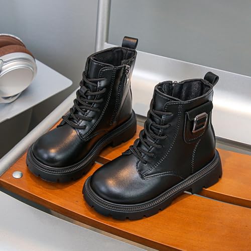 Kids Winter Fleece Warm Combat Boots Girl Thick Heel Ankle Boots Casual Lace Up Snow Booties Non-Slip Outdoor Shoes2