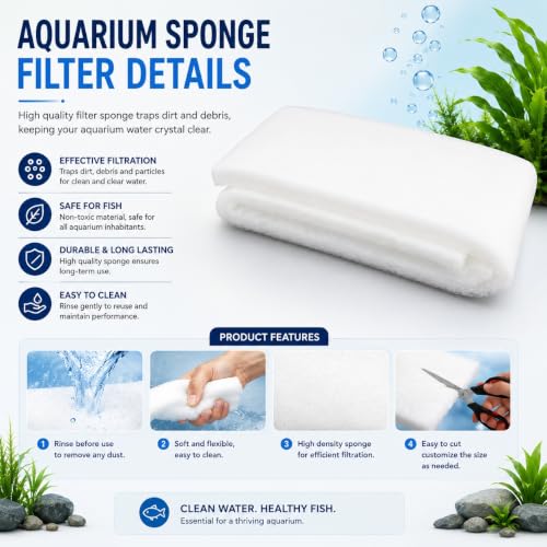 Image of Despacito Sponge Filter for Aquarium Filters Sponge for Fish Tank Mechanical and Biological Filtration Sponge for Top Fish Tank Filters Sponge Aquarium Biochemical Cotton Filter Foam Sponge(1PC,White)