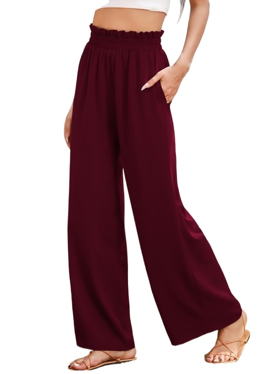 RAISER Womens Business Work Casual Pants Paper Bag Waist Wide Leg Pants