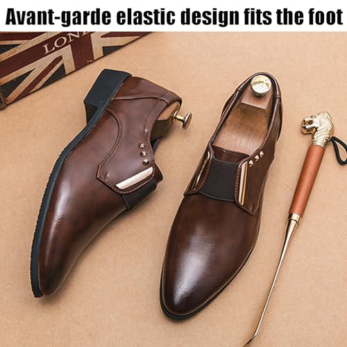 Men's Leather Metal Studded Dress Loafers Fashion Pointed Toe Low Top Slip On Block Heel Office Business Tuxedos Daily Non-Slip Party Prom Casual Shoes3