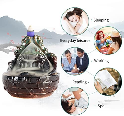 Ceramic Backflow Incense Burners - Incense Waterfall Cones 120 Pcs + 20 Incense Sticks+16 Pcs Incense Cones - for Relaxation, Purification, Meditation, Yoga Gift