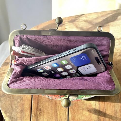 Kimono Cloud Clutch bag Vintage Floral Kiss Lock Purses and Handbags Crossbody Bag/Made in Japan Shoulder/flowers (Pink5)4