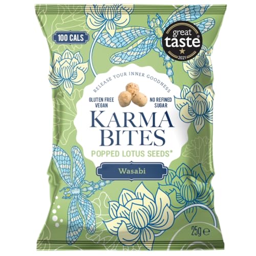 Image of Karma Bites, Popped Lotus Seeds, Gluten Free, Vegan. Wasabi Flavour 12x 25g. Pack of 12