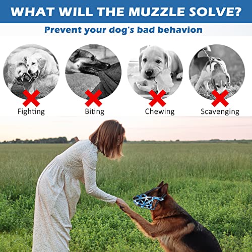 Dog ^ Muzzle，Soft Elastic Dog Muzzles To Prevent Biting Chewing, Breathable Humane Basket Muzzle For Small Medium Large Dogs(Camouflage Blue) #TOP2
