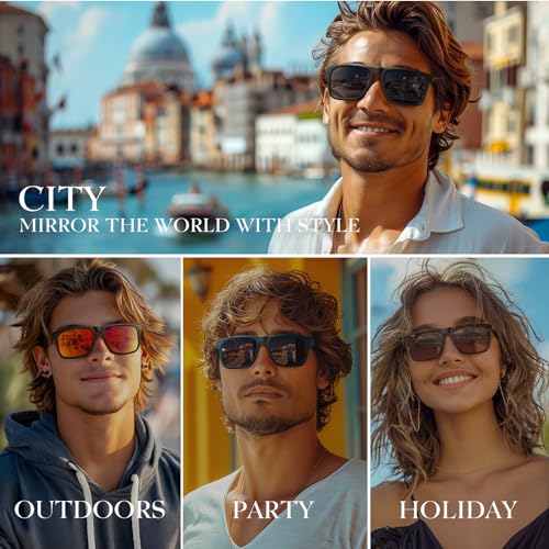 Image of Polarized Sunglasses for Men Women - Square Trendy Retro Sun Glasses Driving Fishing UV Protection, Normal, Black Frame /Black Lenses
