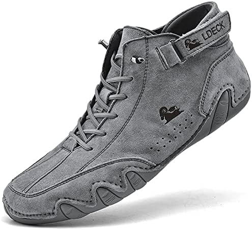 LANSGELING Italian handmade suede velcro high boots, Beck shoes for men waterproof Leather Casual Sneakers Non-Slip Breathable Chukka