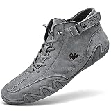 LANSGELING Italian handmade suede velcro high boots, Beck shoes for men waterproof Leather Casual Sn