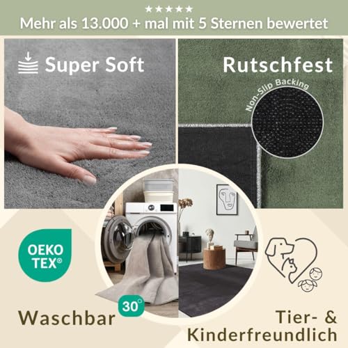 the carpet Relax Moderner Flauschiger Kurzflor Teppich, Anti-Rutsch Unterseite, Waschbar bis 30 Grad, Super Soft, Felloptik, Blau, 140 x 200 cm