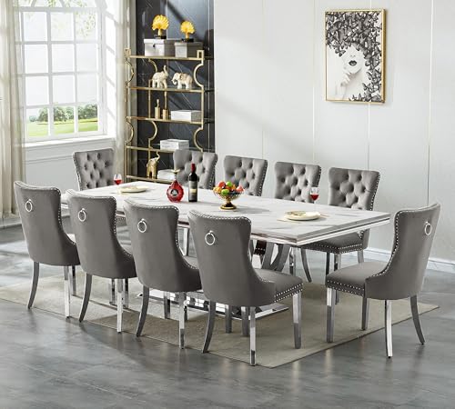 94.5" Marble Dining Table Set for 10, Luxury Dining Room