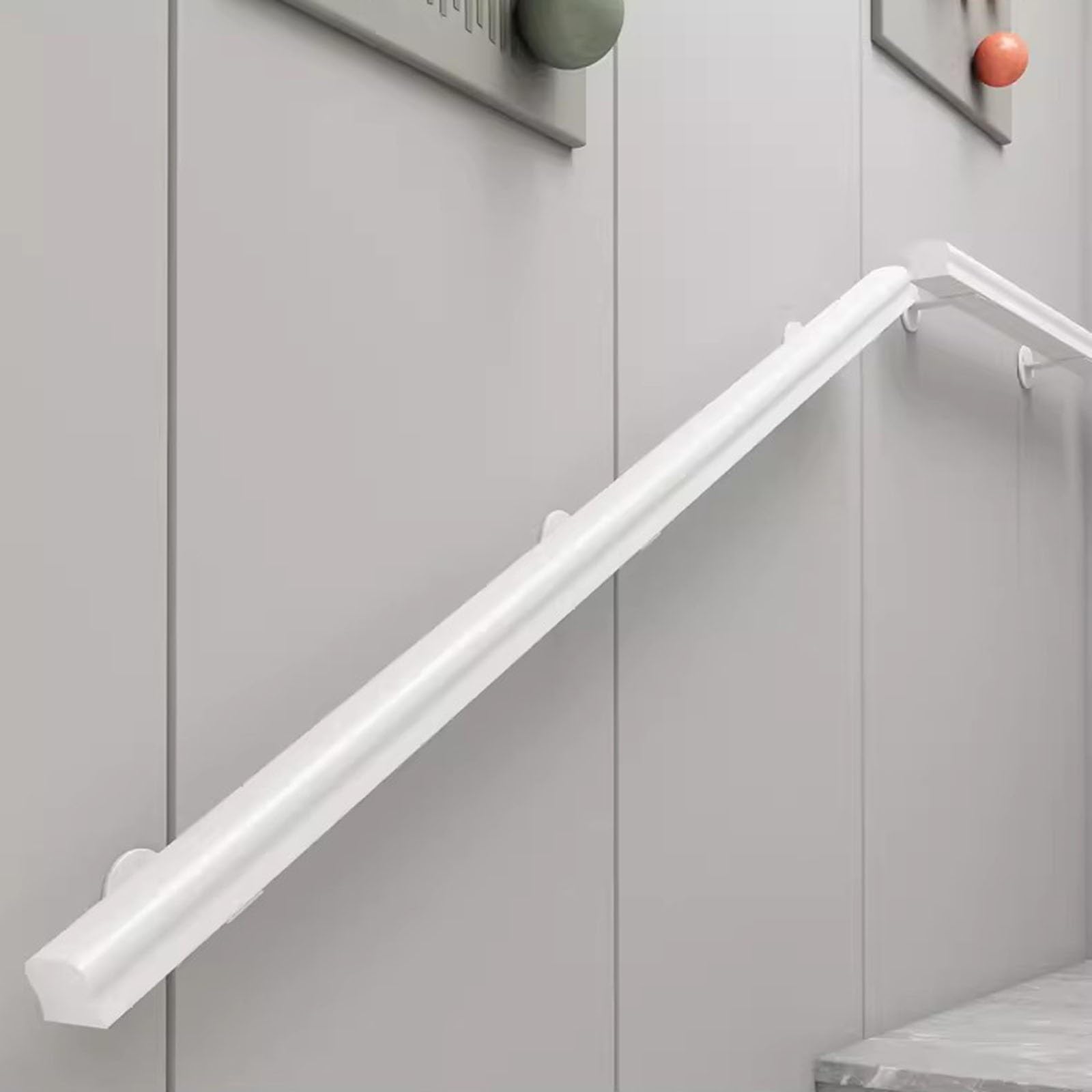 LWJSOCP Modern White Wood Handrails for Indoor Stairs – 3ft to 20ft Adjustable Stair Grab Bar Kit Wall-Mounted Support for Lofts Corridors & Kindergartens (300cm/9.8ft)