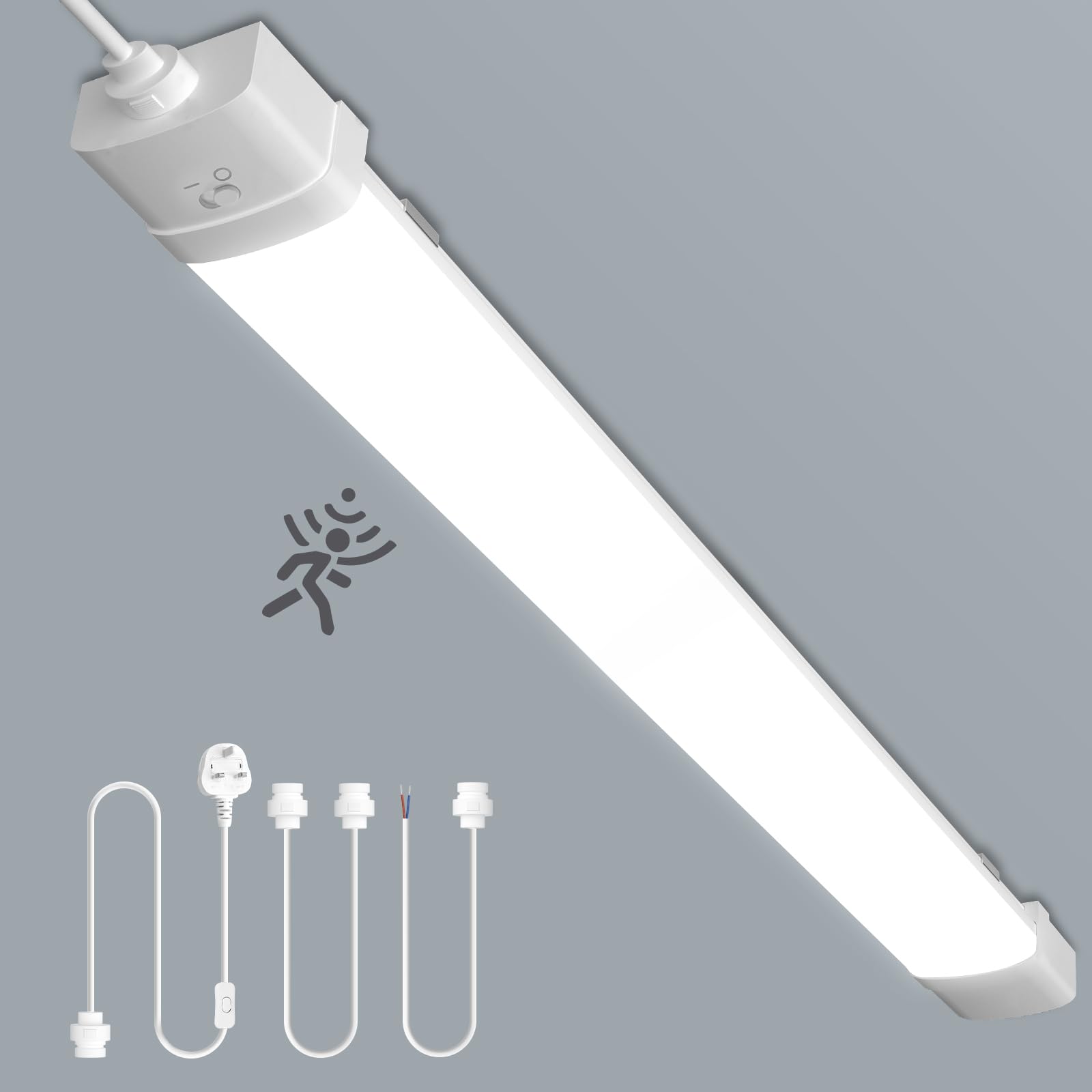 Ankishi 40W Motion Sensor LED Batten Light, 4FT 4800LM 6500K Daylight White, Linkable LED Strip Light for Garage Lighting, Plug-in/Hardwire Ceiling Light Strip for Shed, Workshop, Kitchen, Office