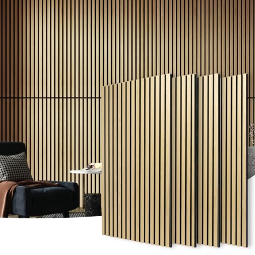 Image of Art3d 4-Pack Fluted Acoustic Wood Slat Wall Panel, 47.2 x 23.6 Inch, Oak
