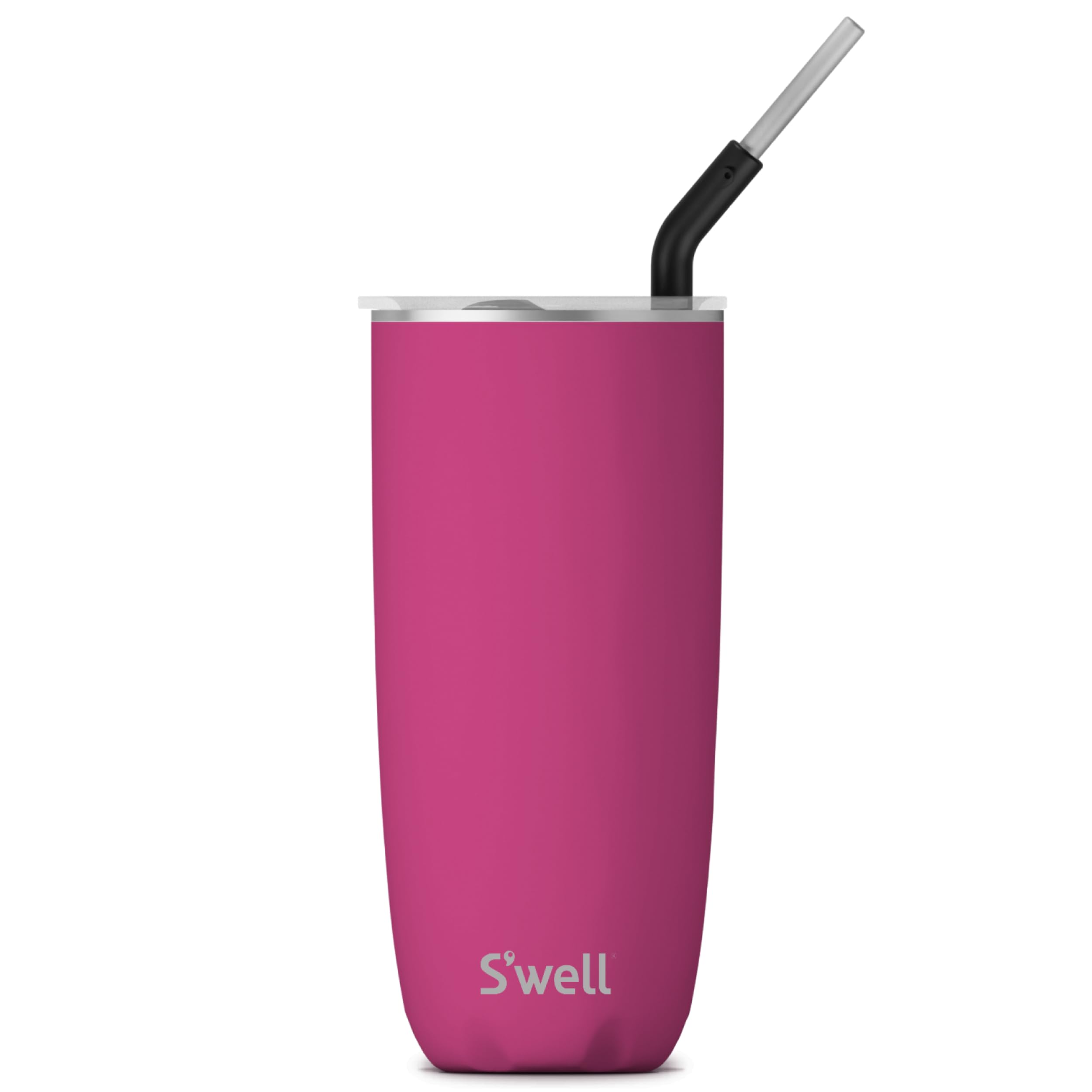 S'well Stainless Steel Tumbler with Straw and Slide-Open Lid, 24oz, Azalea Pink, Triple Layered Vacuum Insulated Containers Keeps Drinks Cold for 18 Hours and Hot for 5, BPA Free