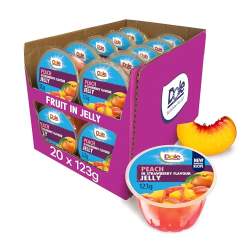 Dole Peach in Strawberry Jelly Fruit Bowls 20 x 123g, Healthy Snack Made with Fresh Fruits, Perfect for Breakfast & Dessert or Adding to Recipes