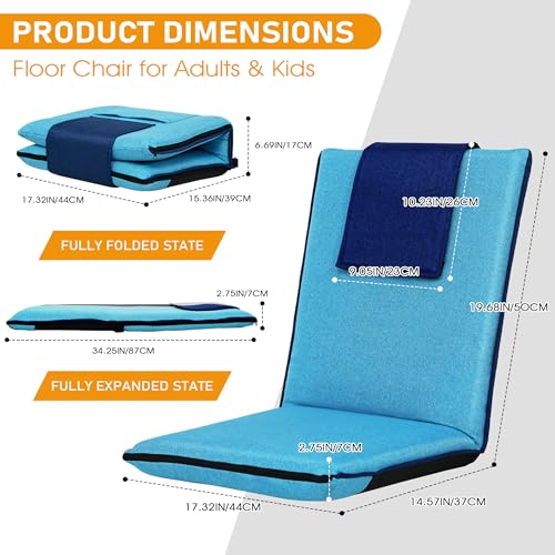 Image of FASTMOMENT Floor Chair with Back Support 14-Position Adjustable Floor Chair Portable Ground Seating for Adults Foldable Meditation Seat with Japanese KOYO Bearings & Washable Linen Cover (Bright Blue)