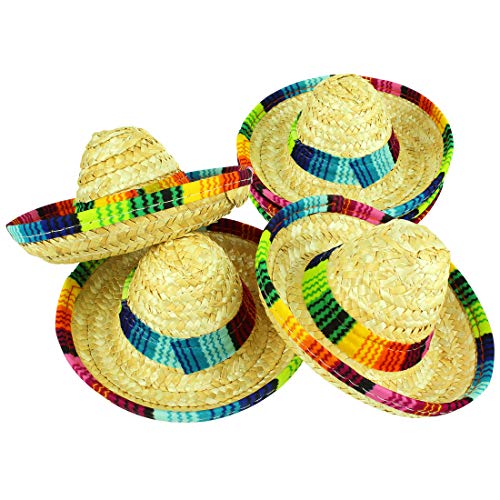 JINSEY 6 Pack Woven Straw Mini Sombrero 