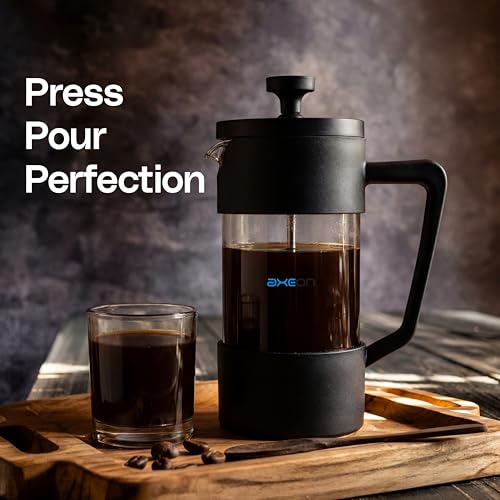 Image of AXEON French Press Coffee & Tea Maker 350ml | Double Walled Borosilicate Glass with 304 Stainless Steel Build | Triple Layer Filtration | Heat Resistant, Rust-Free, Dishwasher Safe | Hot & Cold