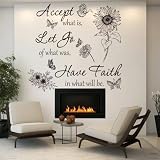Inspirational Wall Decal Sticker Quote - Accept What is Let Go of What was, Have Faith in What Will Be Wall Decal Sunflowers and Butterflies Decor Positive Vinyl Wall Art Classroom Words and Saying.
