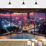 7X5ft City Landscape Backdrop Modern Office Backdrop, Night Modern City Building View Photography Background Video Conference Online Meeting Banner Decor Photo Studio Props
