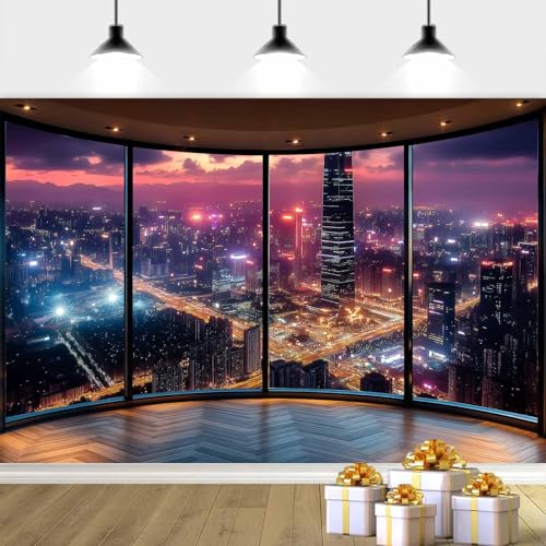 7X5ft City Landscape Backdrop Modern Office Backdrop, Night Modern City