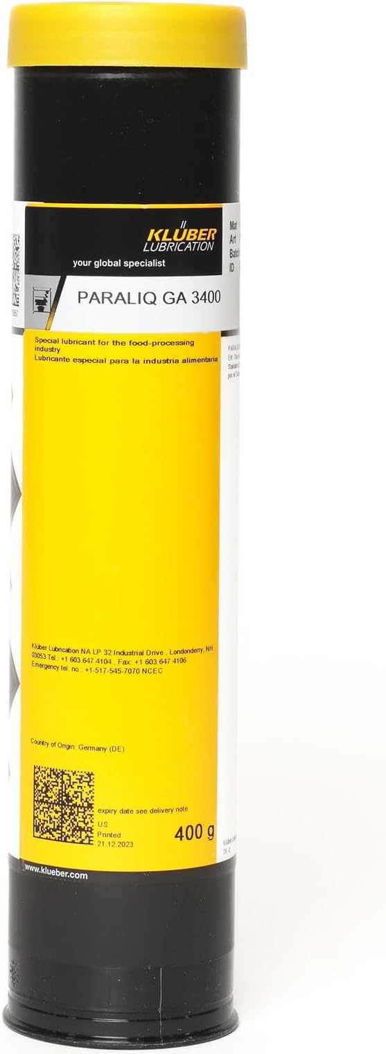 Kluber Lubrication Paraliq GA 3400 Fluid Gear Grease for The Food Processing and Pharma Industries 400 gram Cartridge