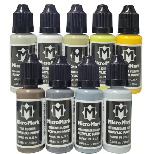 MicroMark USAAF Pacific WW2 Essential Acrylic Paint Set, 9 Colors, Made in USA, Military Aircraft Model Paint, 0.68 fl oz Bottles