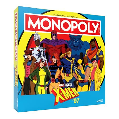 Image of Monopoly: X-Men '97 Edition Board Game, Buy, Sell, Trade Iconic Mutants Like Wolverine, Magneto, Rogue & More, Featuring 6 Custom X-Men Themed Tokens, Officially Licensed Merchandise and Collectible