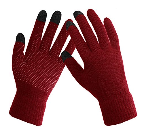 HINDAWI Winter Slouchy Beanie Gloves for Women Knit Warm Hats Skull Caps Touch Screen Mittens Burgundy