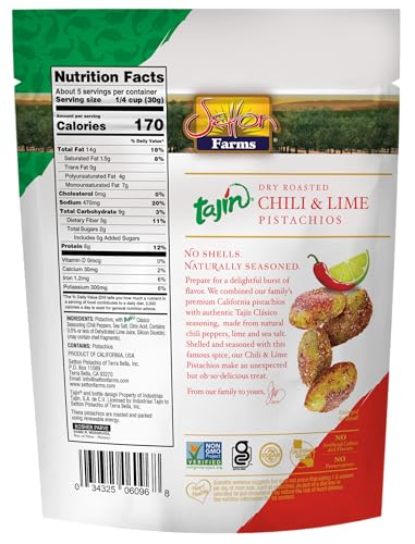 Image of Tajin Seasoned Pistachio Kernels | No Shells | Tajin Clasico Chili Lime | Non-GMO Project Verified | Gluten Free | Vegan | Kosher | Bag, 5 Ounce (Pack of 8)