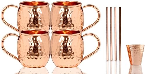 Miniatura 5 de BOLD & DIVINE Tazas Moscow Mule - Juego de 4 tazas de cobre 100% puro grandes de 16 onzas, aptas para alimentos, juego de 4 tazas de Moscú Mule