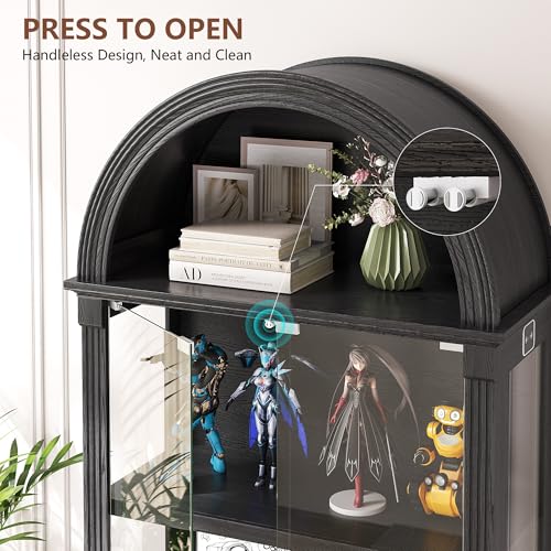 Image of TAGELIER Arched Display Cabinet with Glass Doors & LED Light