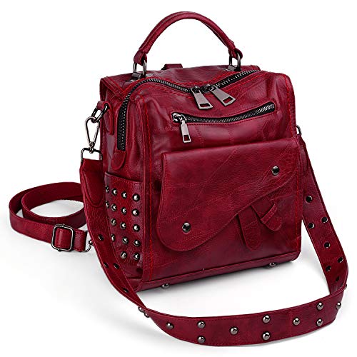 UTO - Bolso Mochila de Mujer Dama Bolso Escolar de Cuero Sintético Diseño Remache Tachuelas con Correa Talla Pequeño(24.5 * 13 * 26cm)