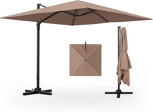TANGKULA Sombrilla de patio voladiza de 9.5 pies, sombrilla cuadrada para exteriores con rotación de 360, sombrilla colgante de patio resistente con