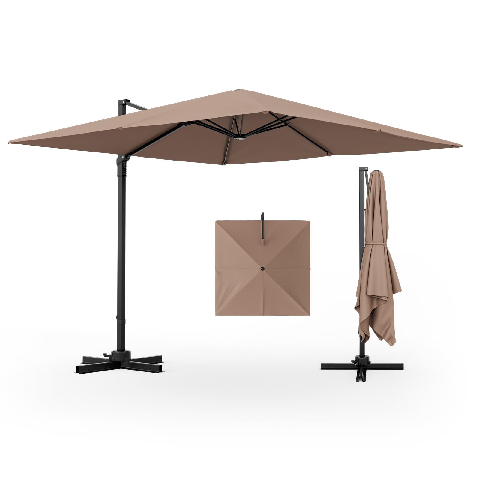 Tangkula 9.5 FT Cantilever Patio Umbrella, Outdoor Square Offset Umbrella with 360?otation, Heavy Duty Patio Hanging Umbrella with Cross Base for Garden Deck Pool Backyard (Tan)