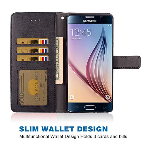 Phone Case For Samsung Galaxy S6 Folio Flip Wallet Case,Pu Leather Credit Card Holder Slots Heavy Duty Full Body Protection Kickstand Protective Phone Cover For Glaxay 6S S 6 Gs6 Cases Black #TOP5
