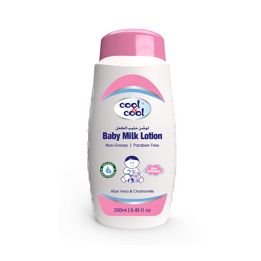 Cool & Cool Baby Milk Lotion - 250ML - Skin Softening,Non - Greasy,Paraben-Free,Vitamin-E Aloe Vera & Chamomile Extract With Extra Mild Formula