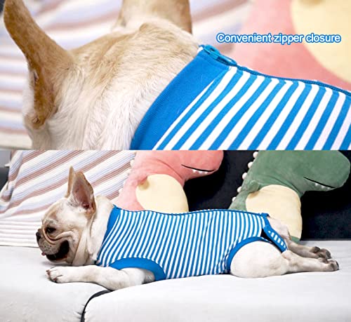 Image of Dog Blue Recovery Suit for Large Female Spay,Male Dog Surgery Suit,Narrow Blue-White L