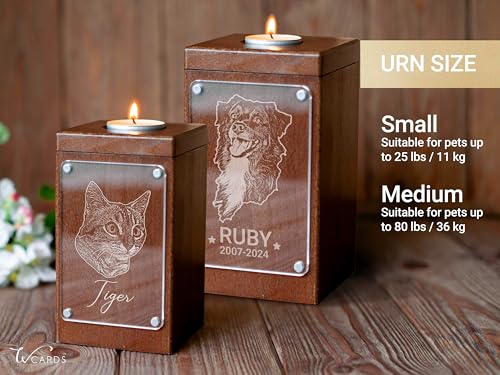 Image of Personalized Pet Memorial - Dog Memory Box Keepsake with Photo, Cat Cremation Urn for Ashes Candle (Medium, Portrait Engraving)